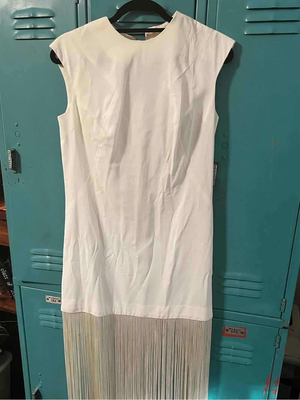 White Sleeveless Dress with Fringe